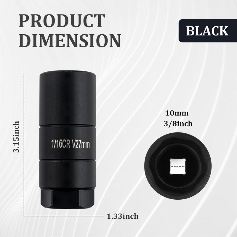 Figpade 27mm Oil Pressure Sensor Socket, 3/8" Drive, 1 1/8" Hex Wrench, Black, 3.15" H x 1.33" W x 1.33" D, Chrome Molybdenum Steel - Image 1